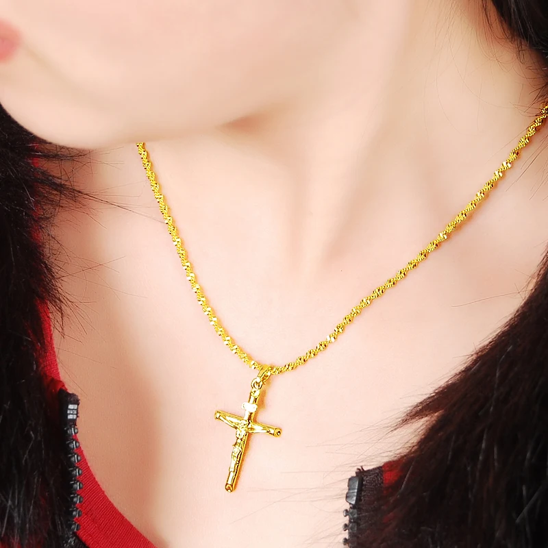 New Genuine 24K Gold Necklace Plating Gold Cross Necklace for Women & Men\'s Jewelry Gifts