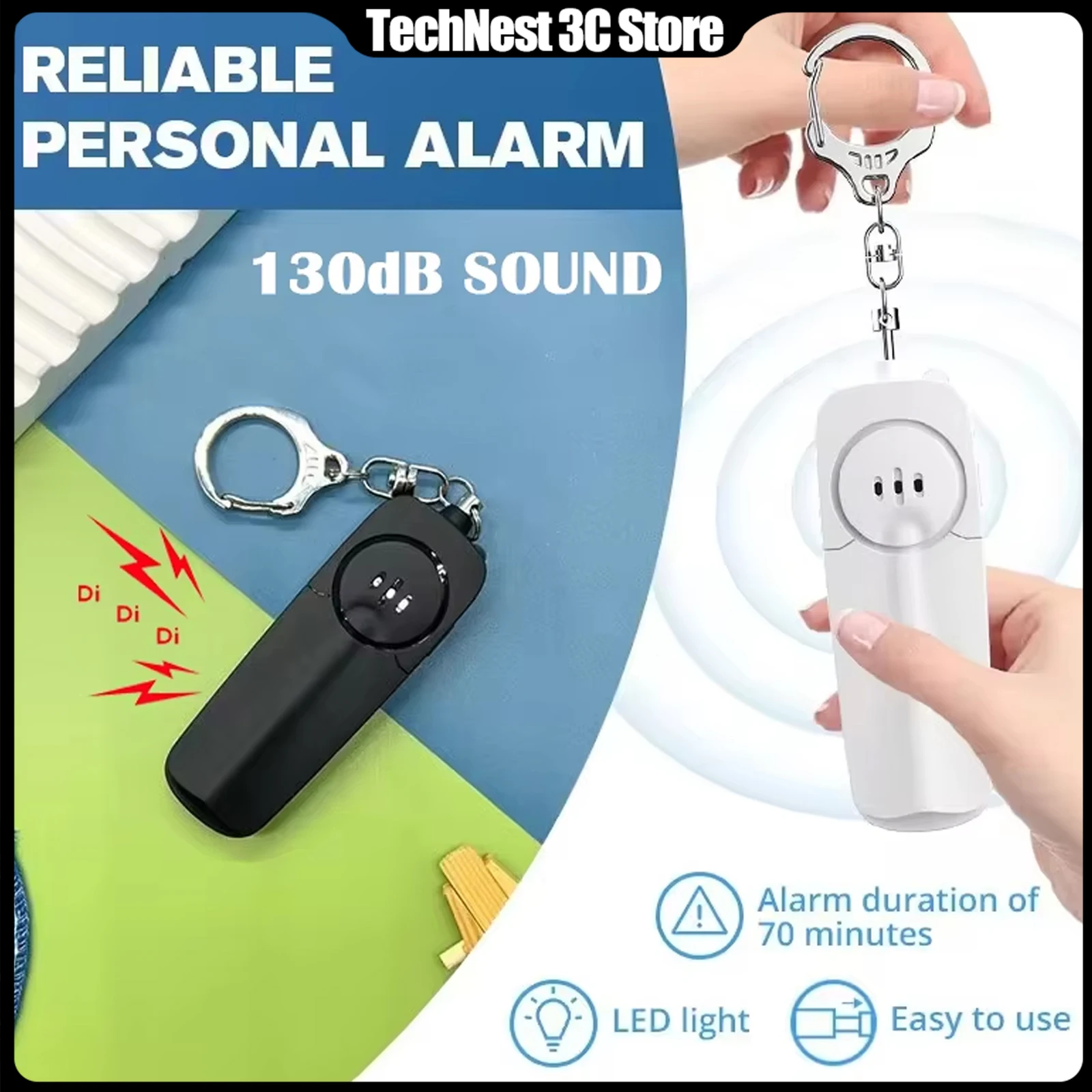 Mini Personal Self-Defense Alarm Emergency Security 130dB Alarm Sound Flashlight