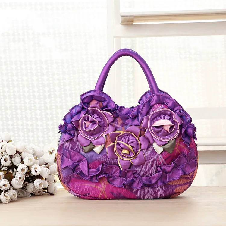 Lace Flower Ethnic Style Drawstring Embroidered bag Korean women\'s handbag Mommy bag Solid lace girls zipper handbag