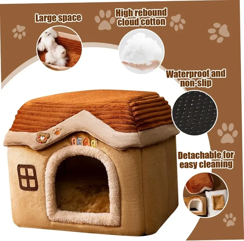 Warm Dog Brown House Comfy Cave Portable House for Dog Waterproof Pet House Indoor for Kitten Puppy Bed Tent Supplies Pet Items