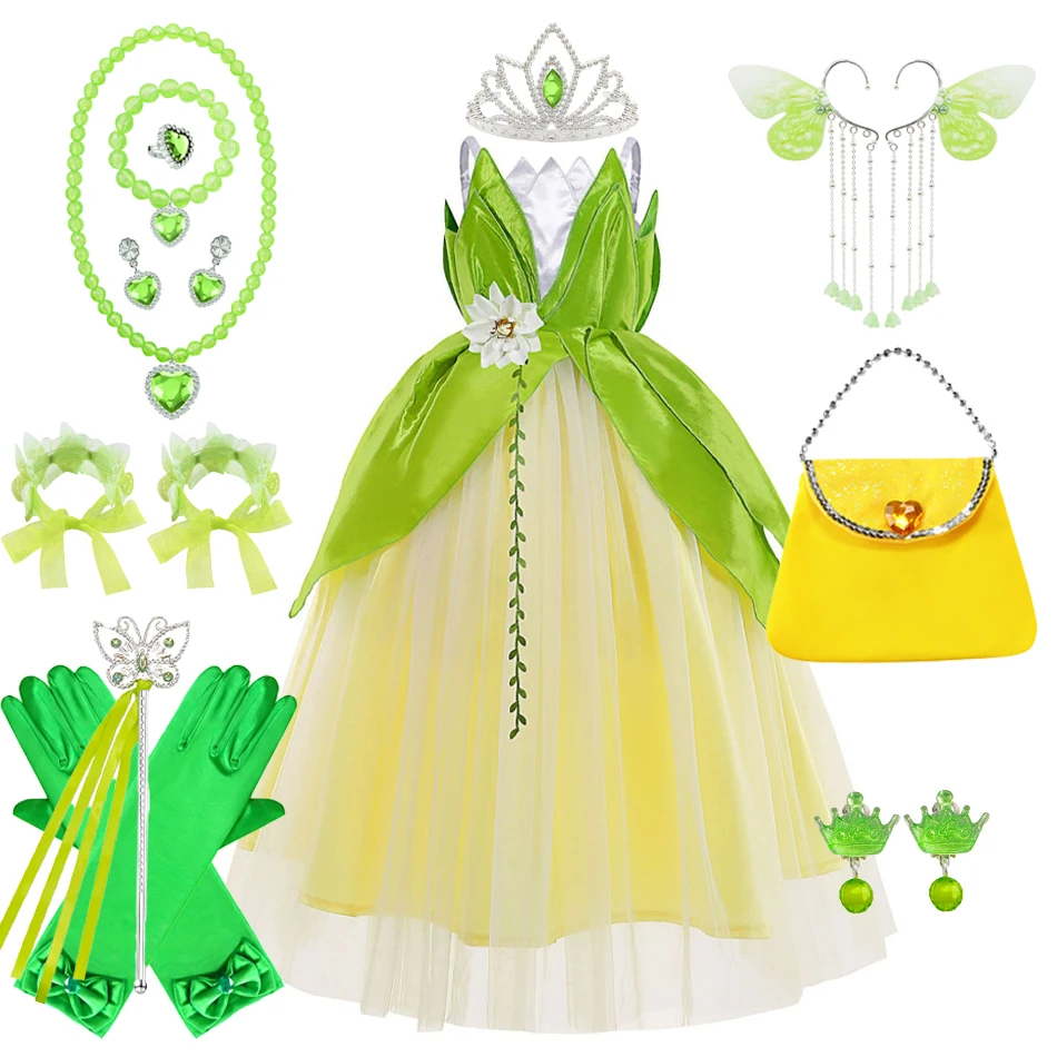 

Halloween Tiana Costume Disney Princess Dress For Girls Masquerade Frog Princess Cosplay Clothing Children Birthday Party Ball