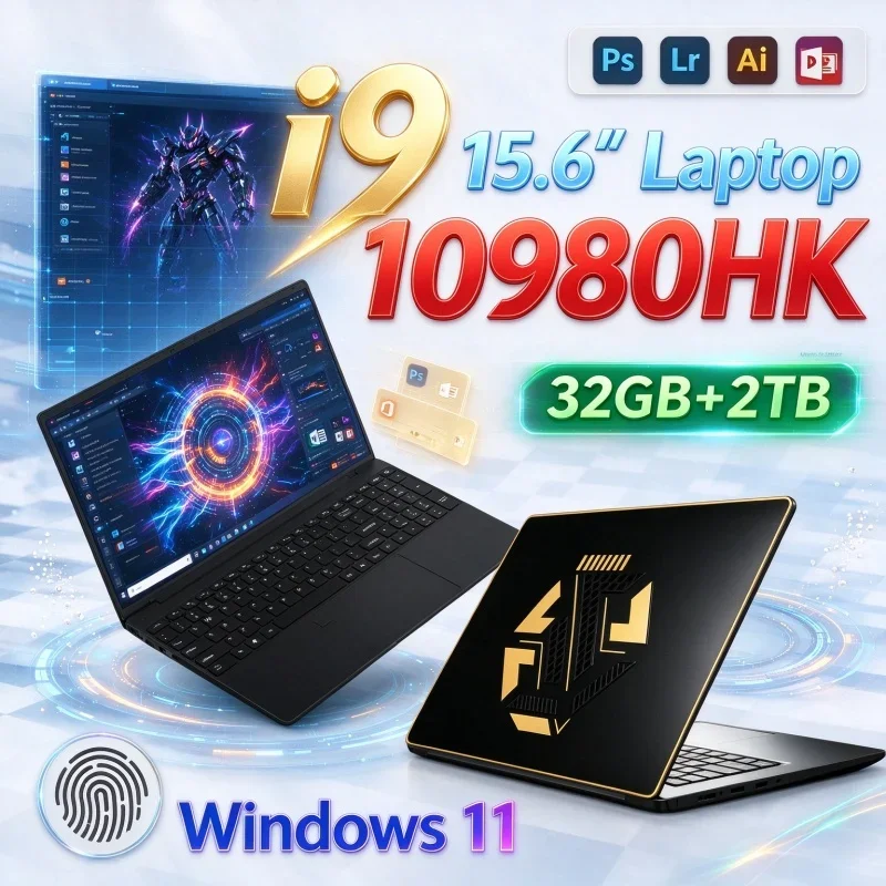 15.6'' Inch Portable PC Notebook Intel I9‑10980HK Windows 11 Gaming Laptops 32GB RAM 2TB SSD HD Display For Gamer Office Study