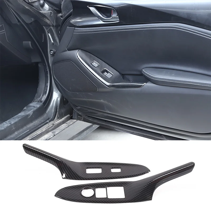 

For 2016-2023 Mazda MX-5 ABS Carbon Fiber Car Glass Lift Button Frame Cover Sticker Car Interior Accessories 2Pcs