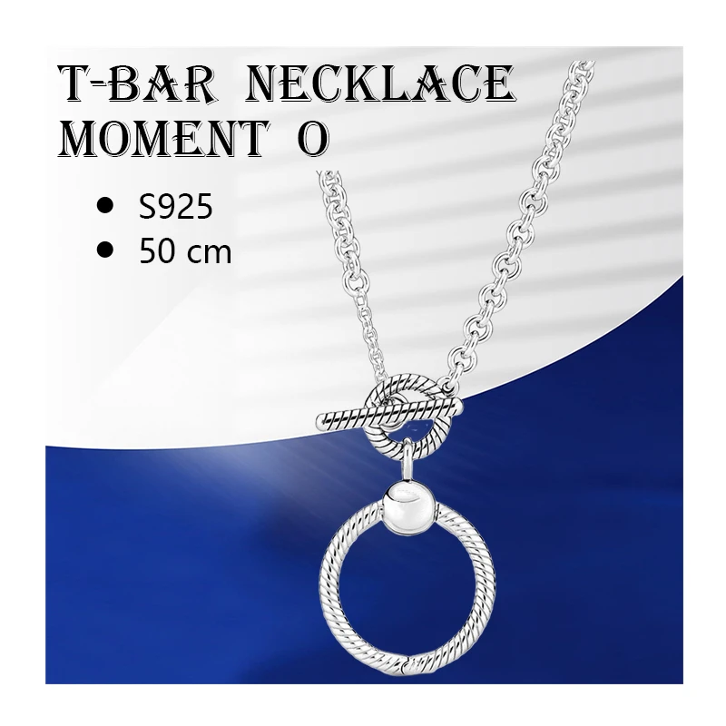 

925 Sterling Silver Crown O Pendants Necklaces For Women Jewelry Ball Clasp Charms Holders Colliers T Bar Chunky Link Chain 50cm