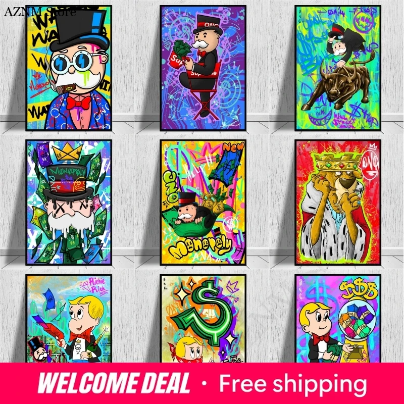 Graffiti Art Money Monopoly Dollar Canvas Painting Oil Painting Modern Posters Prints Home Decor Wall Picture For Living Room