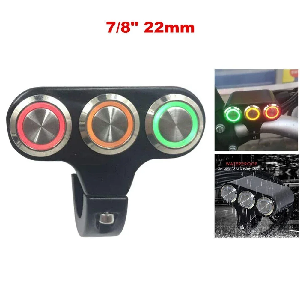 

7/8" Motorcycle Handlebar Switch With Blue Light 3 Button Switches Aluminum Universal For Hazard Light Fog Lamp Headlight