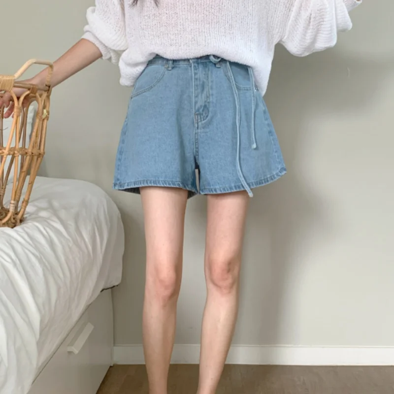 REALEFT الصيف خمر الدانتيل متابعة المرأة الدنيم السراويل 2025 جديد عالية الخصر الكورية عادية فضفاض ألف خط جينس قصير السراويل الإناث #4