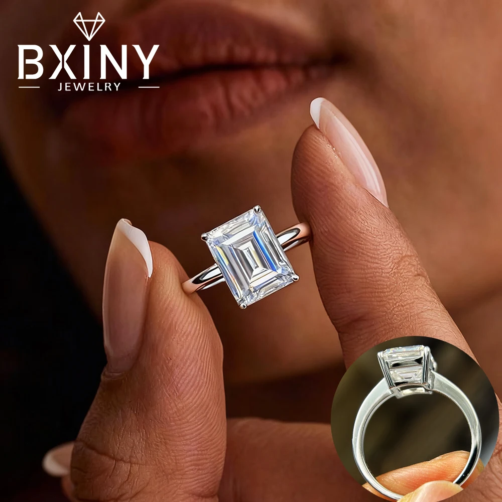 

BXINY 4 карата изумрудной огранки с муассанитом, кольца из стерлингового серебра 925 пробы для женщин, сертифицированный пасьянс, обручальное кольцо с бриллиантами, подарки, ювелирные изделия