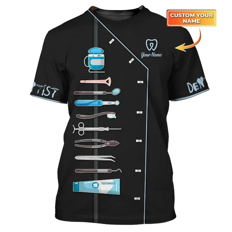 2024 Summer Sports Round Neck Printed Dental Tools Unified 3D T-shirt Customized Dentist T-shirt Men's and Women's T Shirt