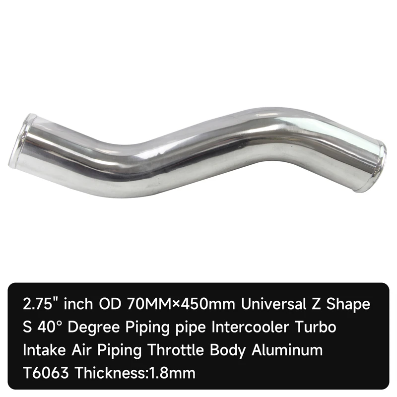 

70-80mm /2.75-3.15" inch Z / S Shape 40 Deg Aluminum Intercooler Intake Pipe Piping Tube hose L=450mm