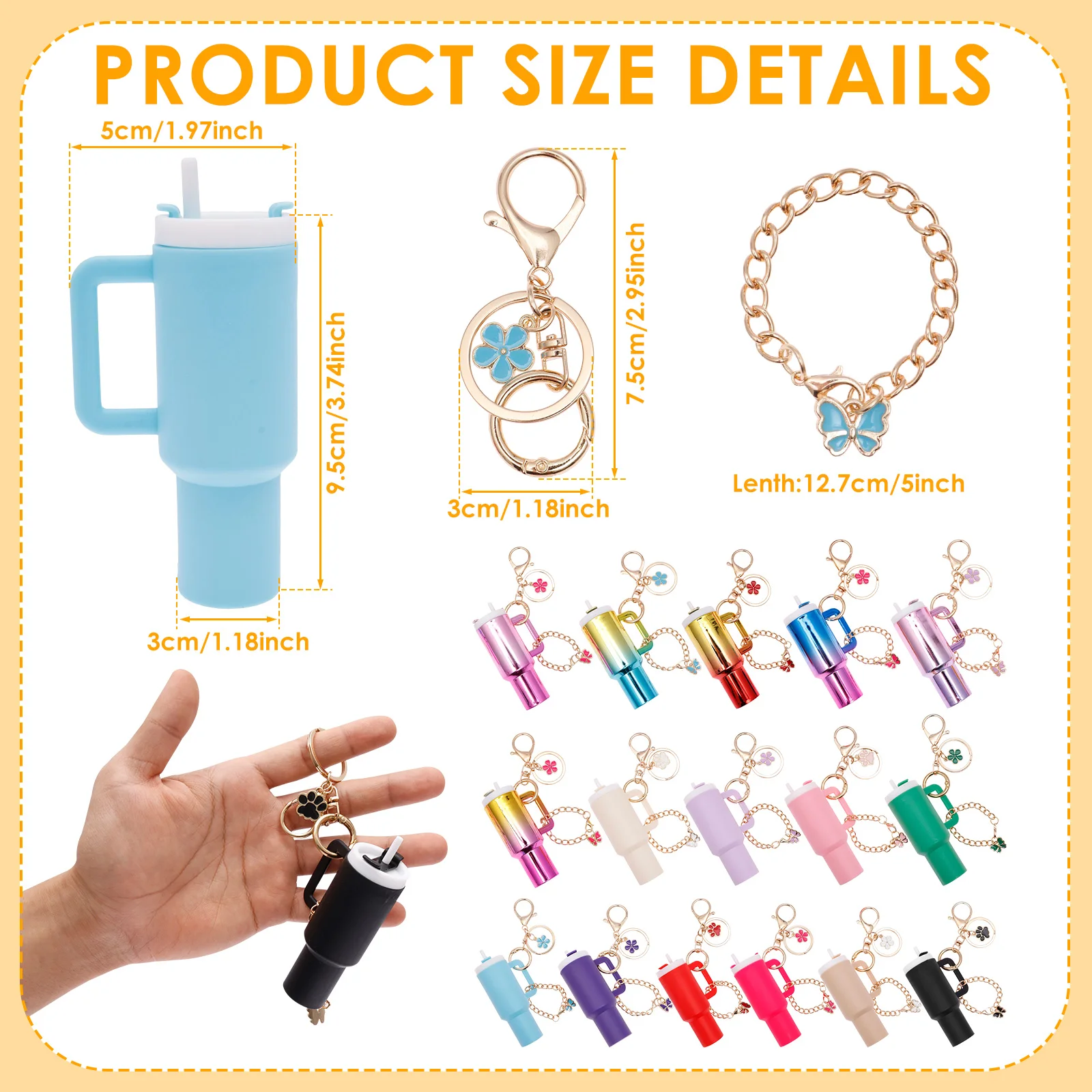 16Pcs Mini Cup Keychain Creative Coin Chapstick Storage Box Accessories Key Holder Backpack Tumbler Handle Decoration