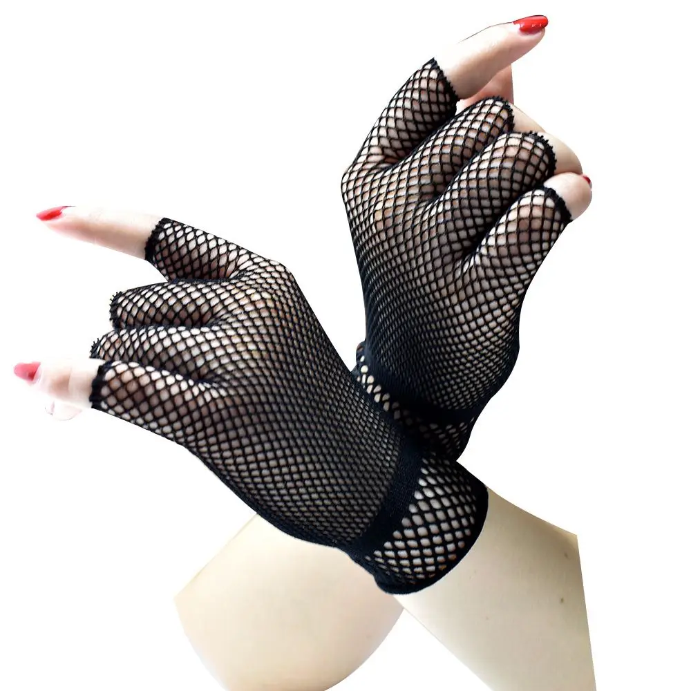 

Women Men Fishing Net Sexy Lace Mittens Short Gloves Mesh Fishnet Gloves Half-finger Gloves