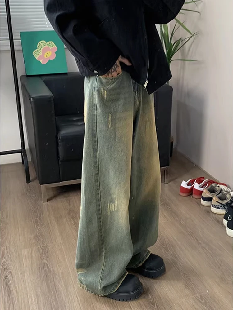 

Мужские джинсы свободного кроя с широкими штанинами в американском стиле, прямые брюки-трубы с завышенной талией CleanFit, молодежный тренд, хлопковая джинсовая трендовая одежда