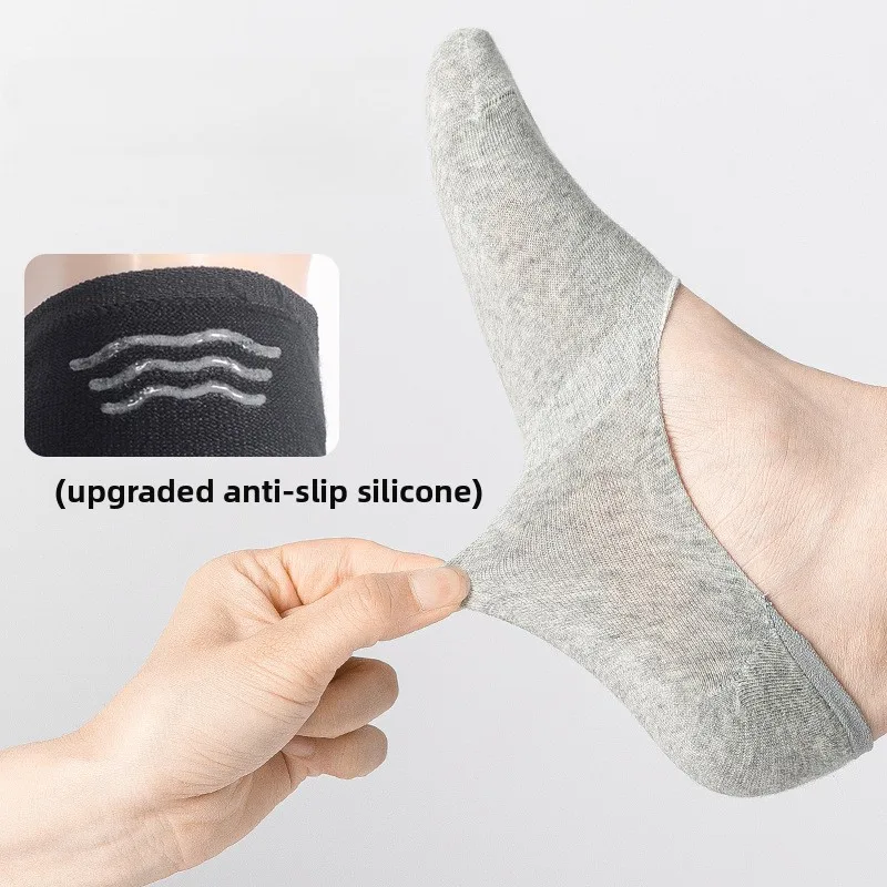 1/3/5 Pairs Invisible Mens Boat Short Socks Summer Non-slip Silicone No Show Running Slippers Cotton Black White Sports Socks