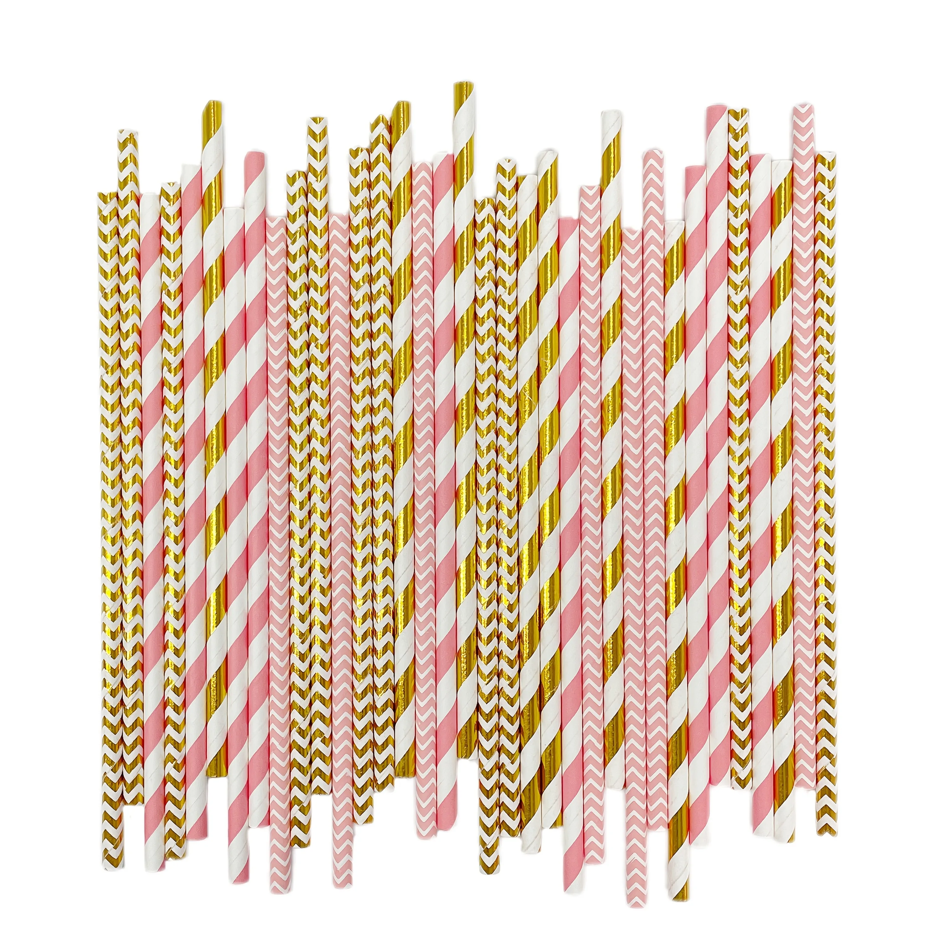 100pcs Assorted Quantity Golden Glitter Series Disposable Paper Straws Party Tableware Random Styles Shipped