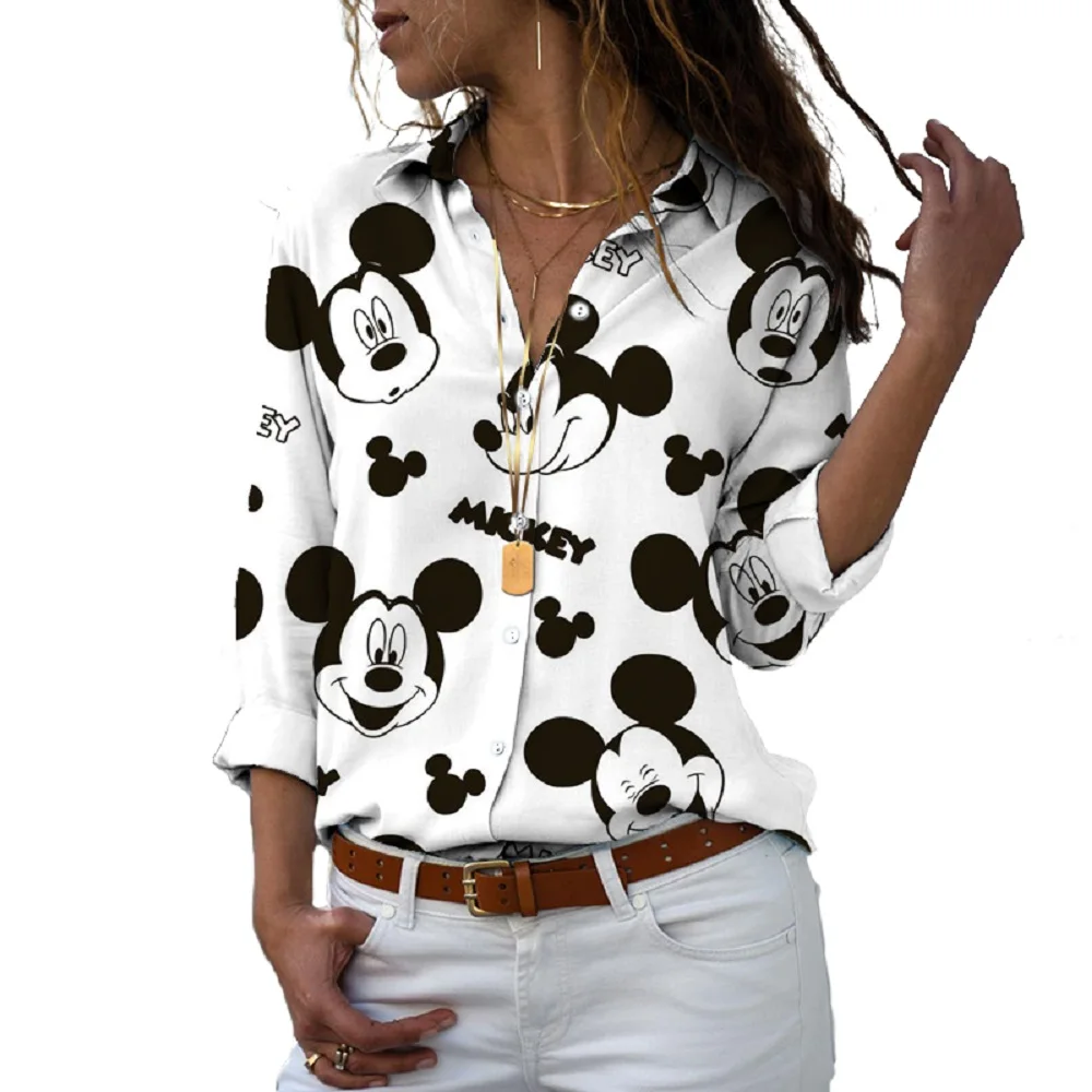 Donald Duck Mickey Minnie Animation 2024 Spring New Harajuku Fashion Lapel Long Sleeve Single Breasted Casual Shirt Y2K