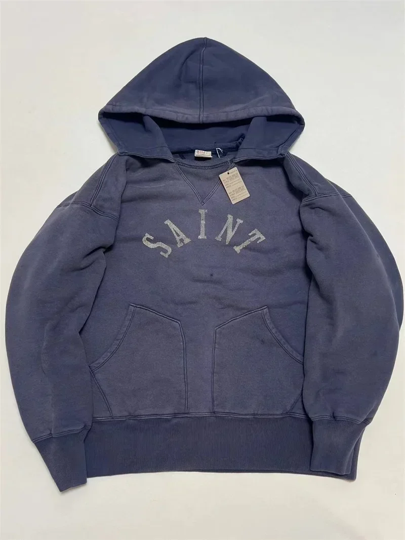 24ss Washed Purple M13 SAINT MICHAEL Hoodies For Men Women 1:1 Top Quality Damaged Oversized Hooded Pullovers