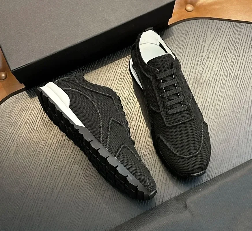 2026 New Men Knitted Cow Leather Casual Shoes Breathable Comfort Outdoor Fashion Sneakers European Big Sizes 39-44