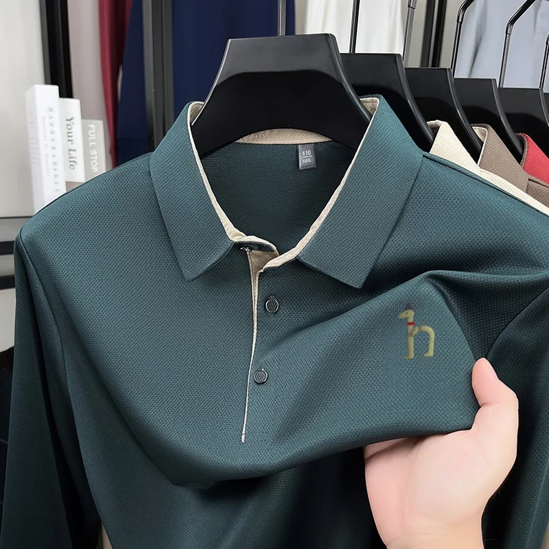 Luxury Quality Men's Original New Print Polo Shirt Autumn Trend Solid Color Lapel Long Sleeve T-shirt Business Casual Men's Wear