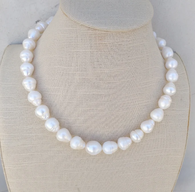 

HUGE 18" Baroque AAA 12-14mm South Sea Natural White Pearl Necklace 14k Gold P Original Real Shot Photos,