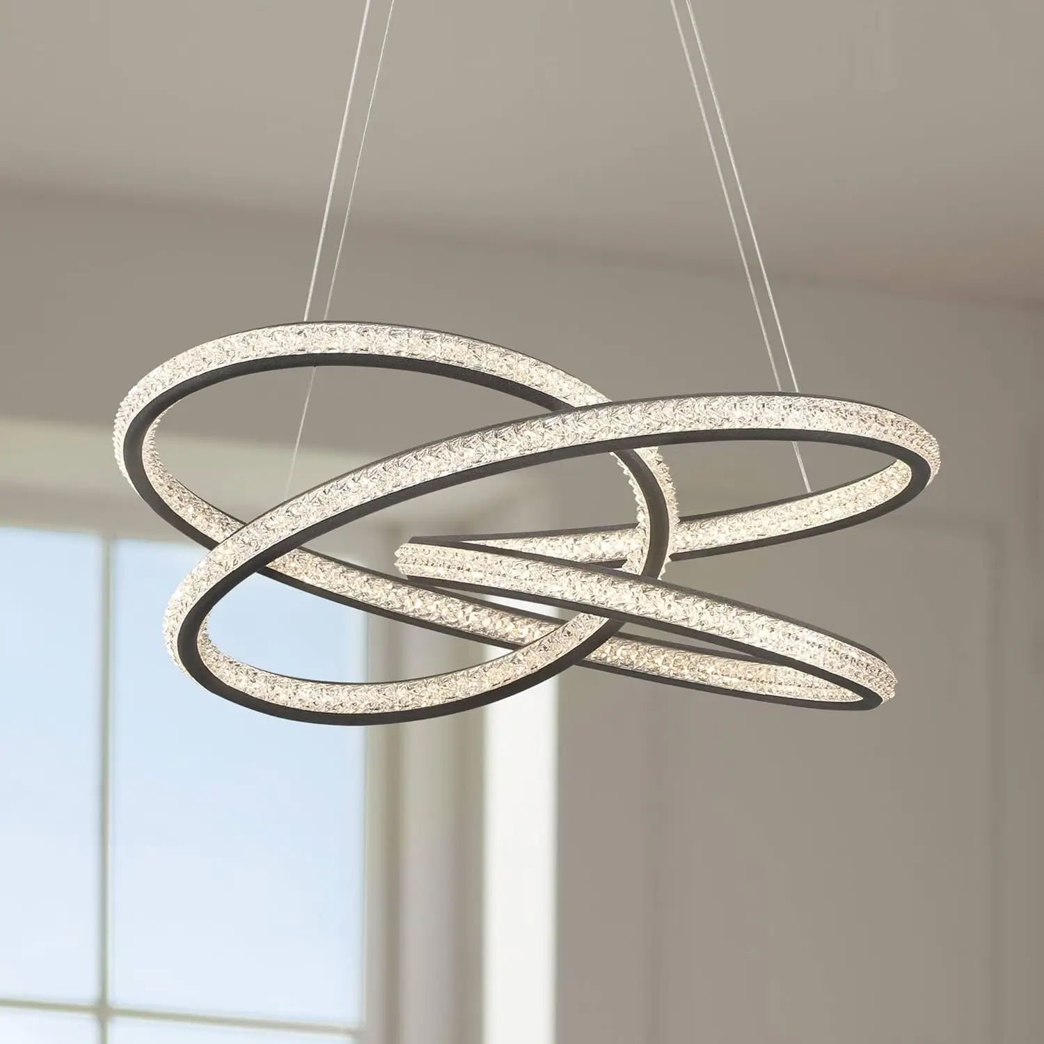 

Possini Euro Design London Sand Gray Ceiling Pendant Light 21" Wide Ultra Modern Sprial Dimmable LED Strip Steel Metal Dining