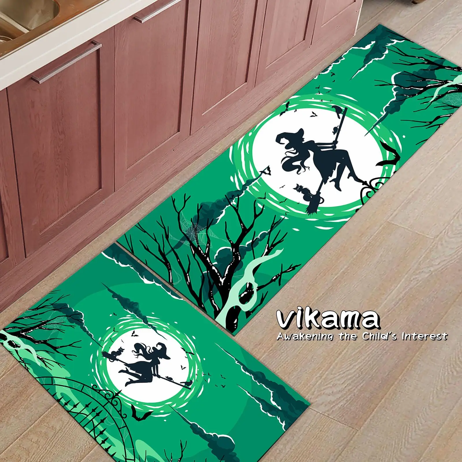 VIKAMA1pc/2pc Halloween Decorative Rug Kitchen Diatomite Earth Strongly Absorbent Dirt Resistant Non-Slip Washable Floor Carpet