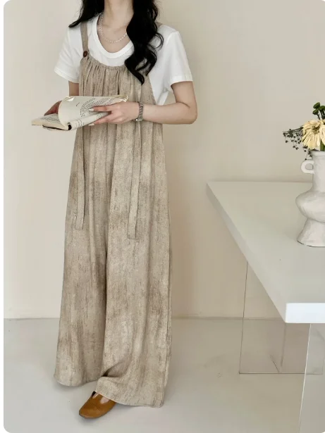 Summer 2026 Women's Korean Style Loose Casual One-Piece Overalls Slimming Age-Defying Versatile High Waist Wide Leg Trousers