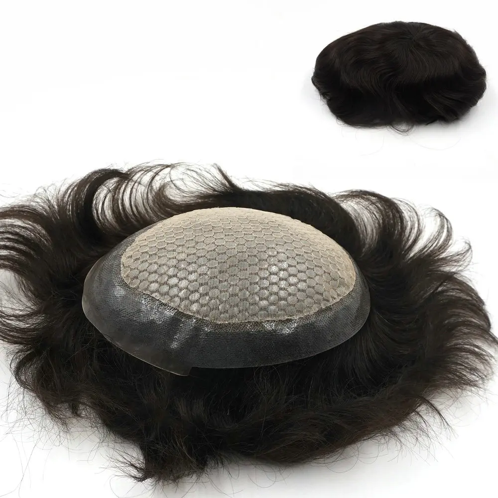 

6x8" Silicon Hair Natural Black 1B Indian Remy Hair System For Men Toupee Lace Front Pu Back H055