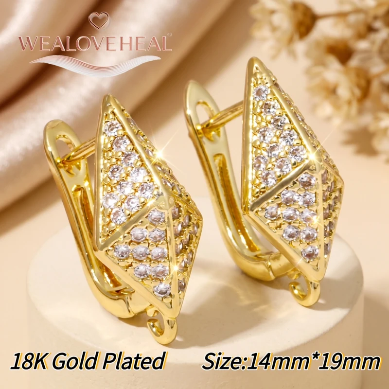 schmuckherstellung zubehör，Luxuriöse geometrische Pavé-CZ-Ohrringhaken, 18K vergoldete Messing-Kristall-Ohrringkomponenten für DIY-Schmuckherstellung – Detail 28