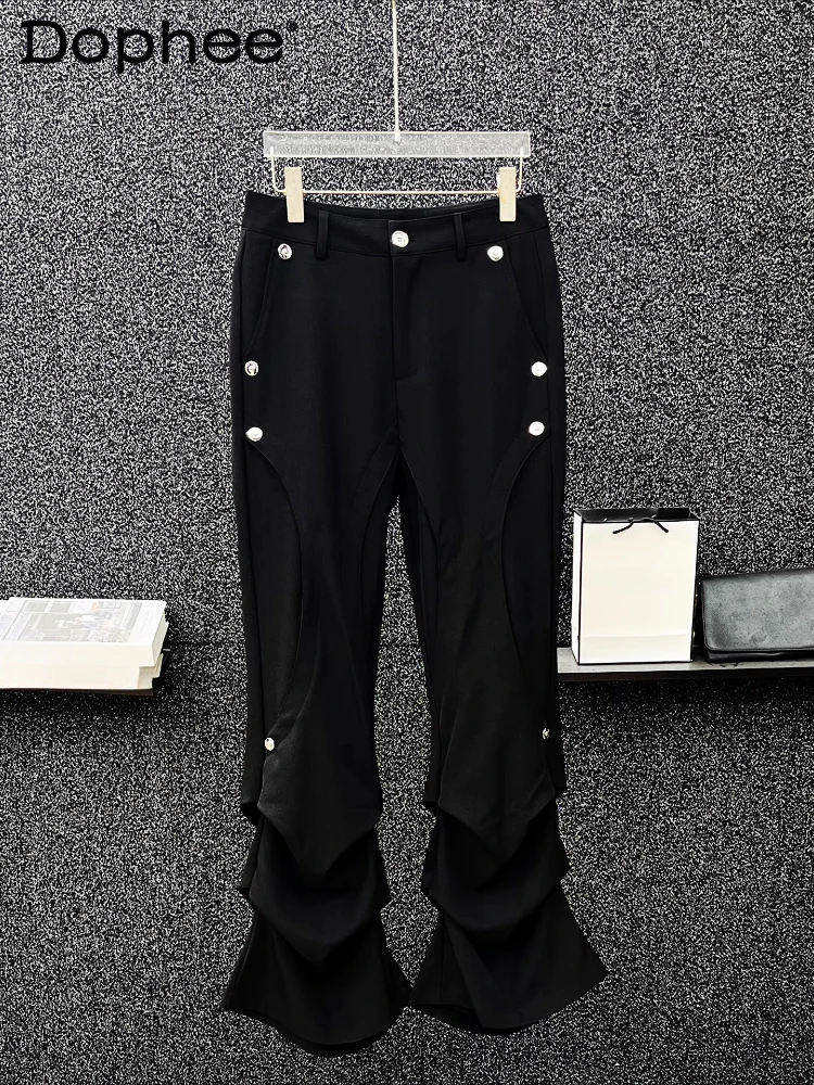 

Men's 2025 Autumn New Fashion Versatile Trousers Personality High-End Pleated Stylish Pants Male Metal Decoration Loose Pants