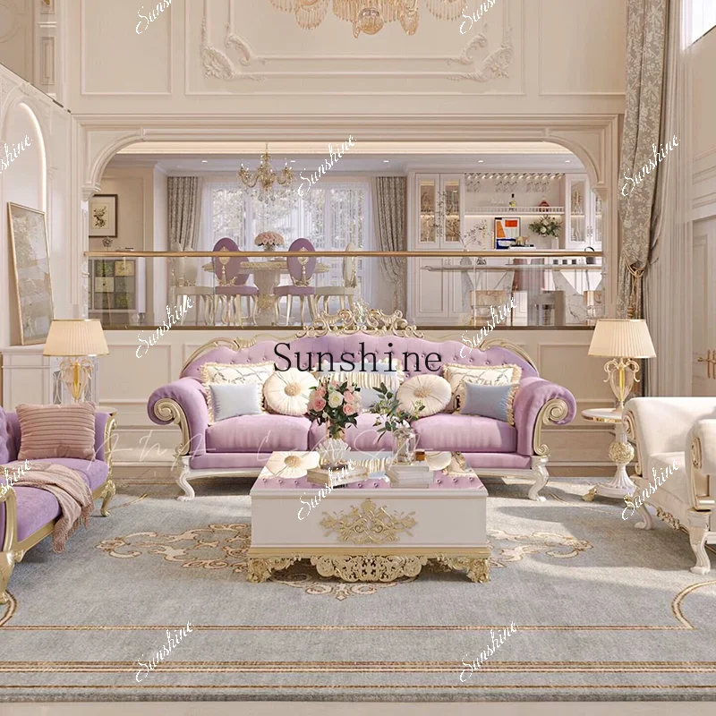 French light luxury solid wood carving flower fabric sofa living room high-end concubine collapse combination  FT