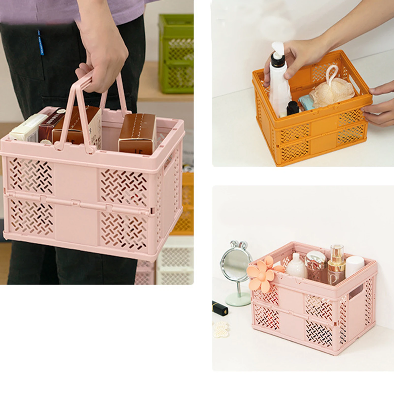 HOT Foldable Plastic Storage Box Collapsible Crate Case Desktop Holder Cosmetic Storage Basket Home Office Organizer Container