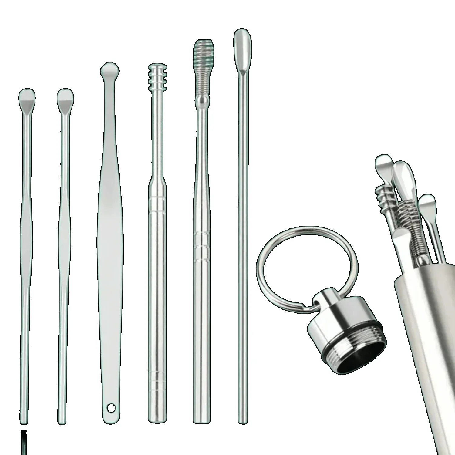 6pcs/set Earpick Stainless Steel Ear Digging Tool Set Spiral Wax Remover For Perforation Cleaning Kit Cleaning Ear Tools