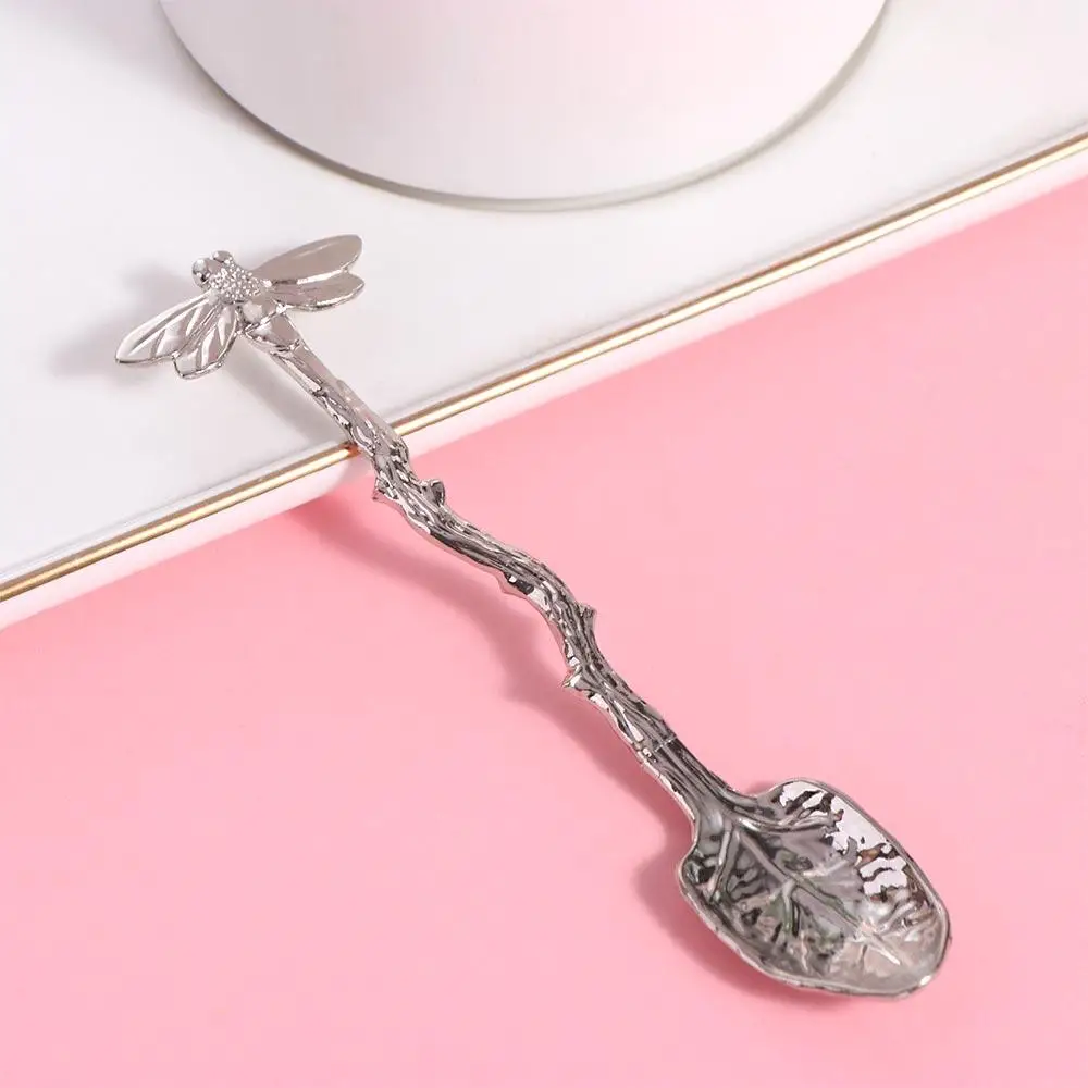 Tableware Twig Design Dragonfly Coffee Spoon Zinc Alloy Vintage Dessert Spoon Smooth Edges Teaspoon Afternoon Tea