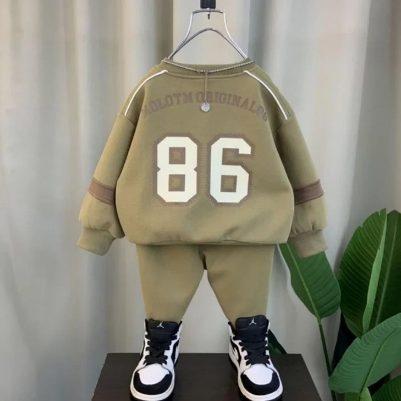 가을 캐주얼 아기 소년 복장 신생아 옷 편지 인쇄 긴 소매 운동복 탑 Drawstring 바지 세트 유아 부드러운 정장
