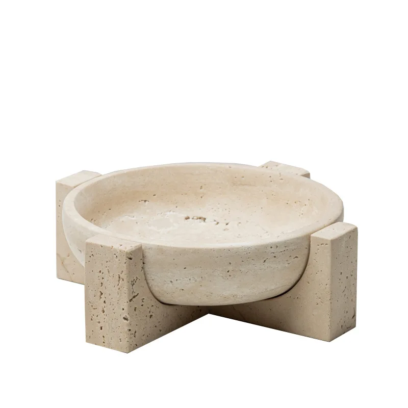 Simple and modern creative yellow travertine fruit ornament soft decoration model room desktop storage marble tray ornament
