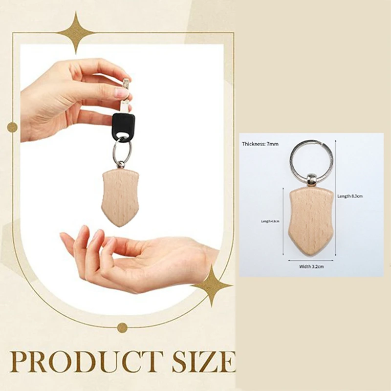 50 Pieces Blank Wooden Key Tag Key Engraving Blanks Unfinished Wood Keychain Key Ring Key Tags For DIY Crafts Style 3