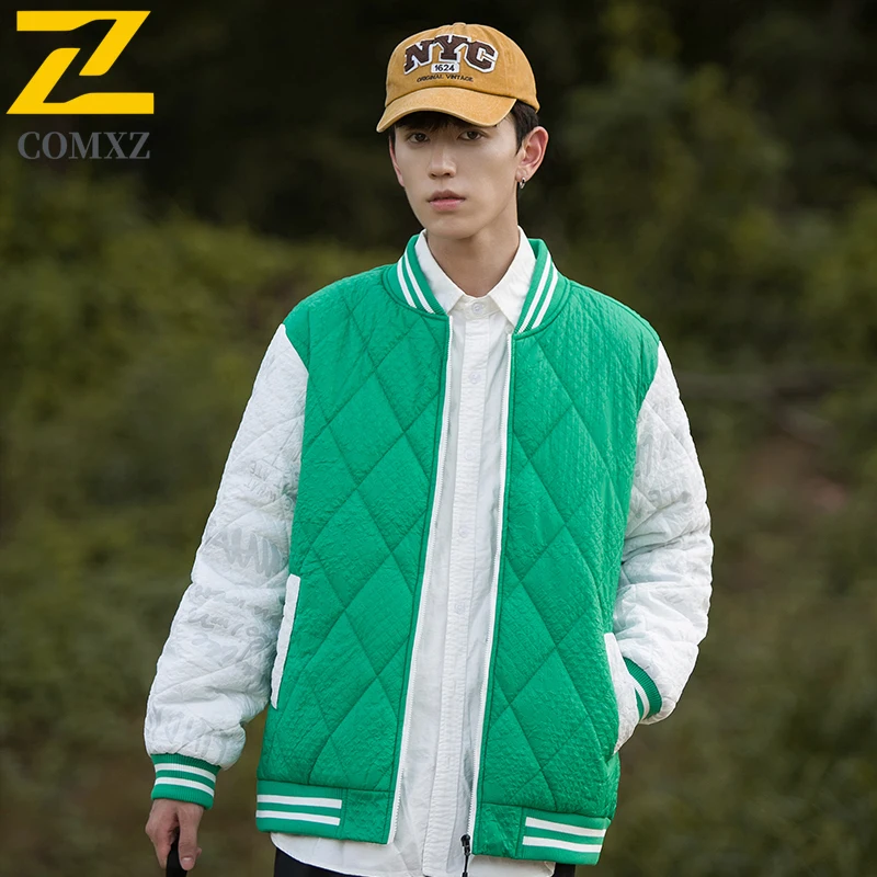 COMXZ New Padding Coat Male Winter Leisure Baseball Collar Thickened Fleece Parkas Jacquard Baseball Warm Windproof Padding Coat