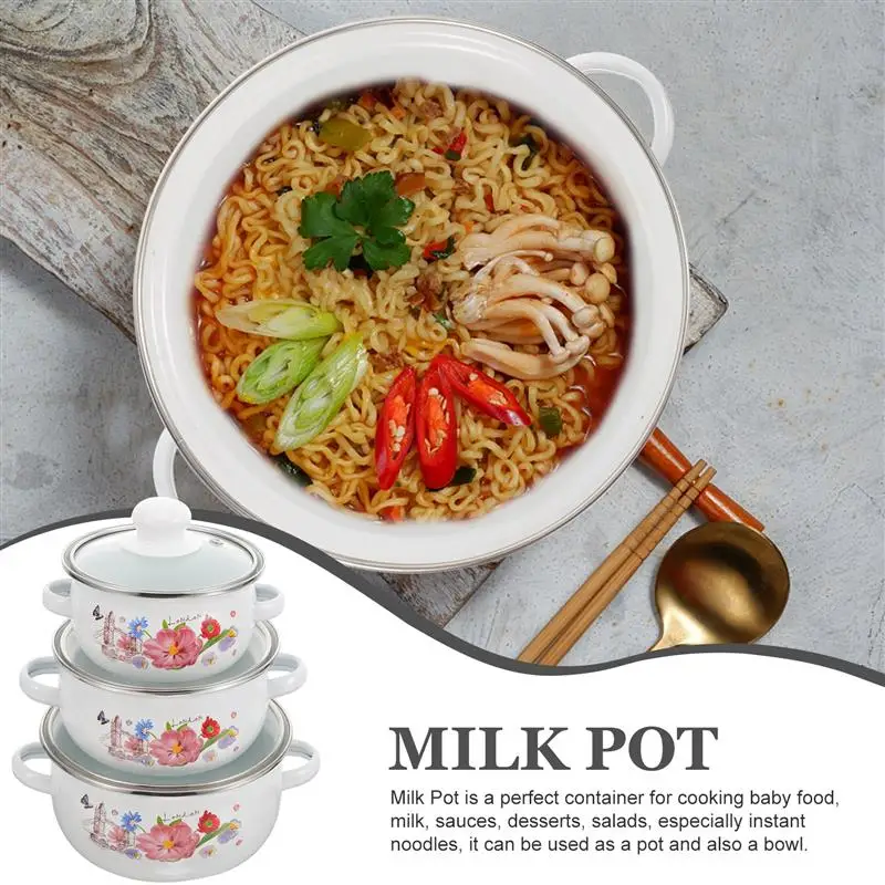 Double-Handle Cooking Pot Canteen Enamel Stew Set Home Cooking Pans Household Wear-Resistant Enamel Cooking Pans