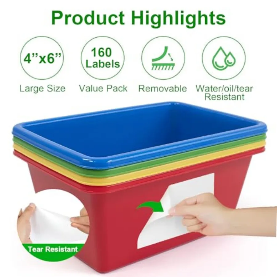 150 Pcs Labels for Storage Bins, 6 X 4 Inch Removable Tear Resistant No Residue Storage Bins Labels for Home Organization, Stor