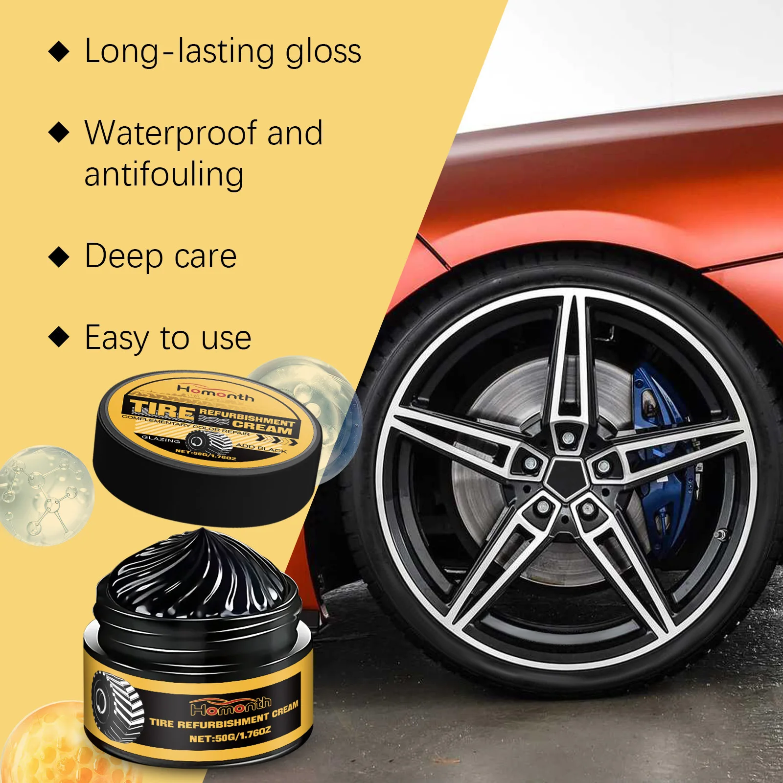 50G High Efficiency Automobile Tire Polishing Paste Long Lasting Waterproof Antifouling Protection Tire Refurbishing Anti-aging