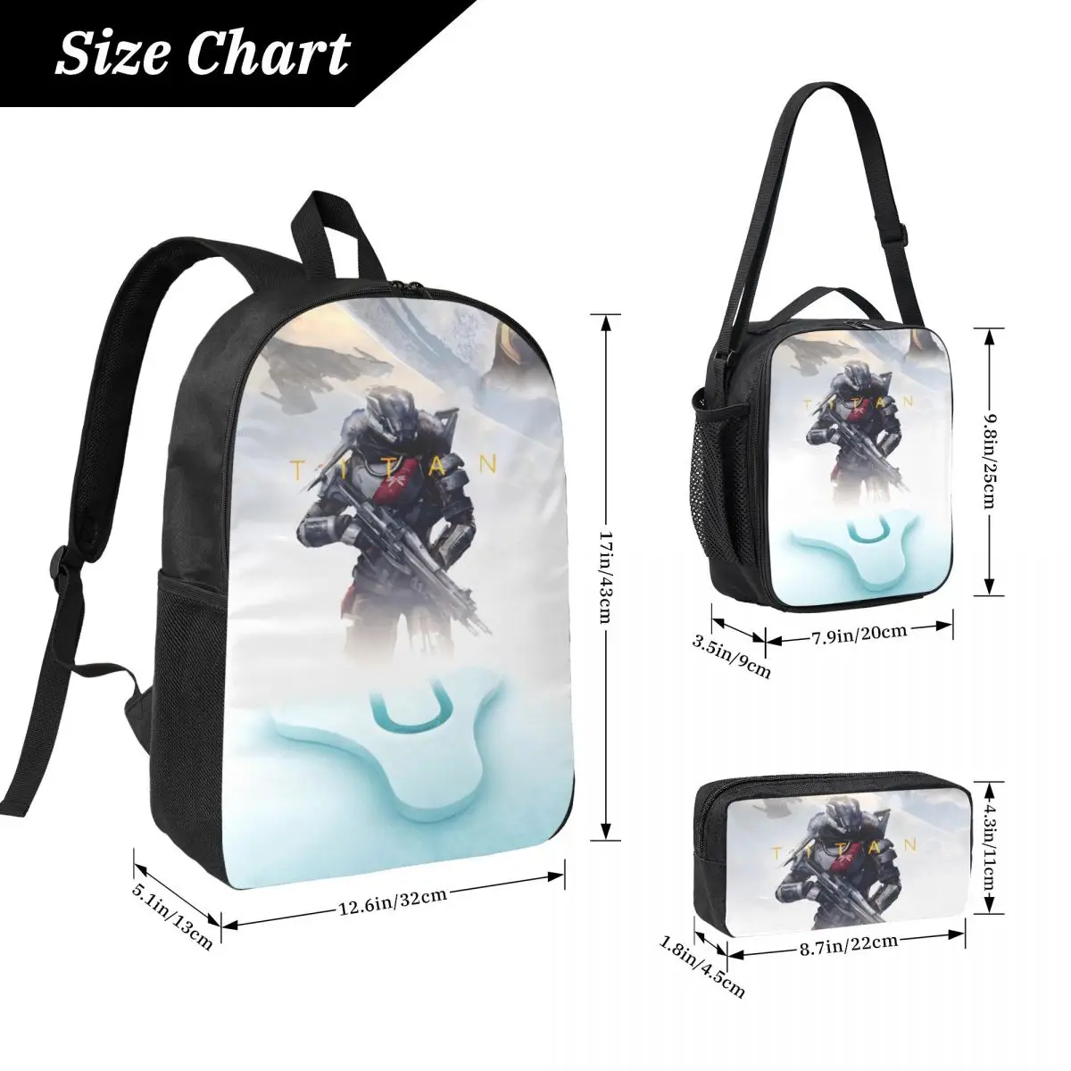 Destiny 2 Games Kids Backpack Lunch Box Pen Bags for Boys Girls Kindergarten Backpacks Kawaii Schoolbag Bookbag Set