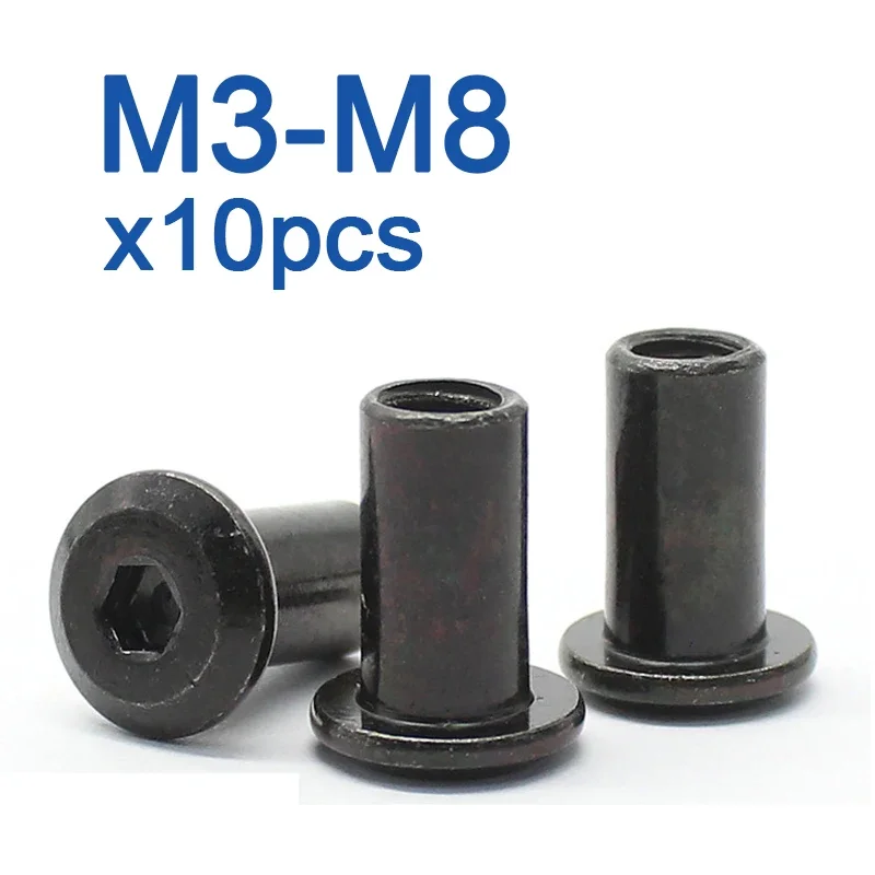 10pcs/lot M3 M4 M5 M6 M8 Black Zin Plated Large Flat Hex Hexagon Socket Head Rivet Connector Insert Joint Sleeve Cap Butt Nut