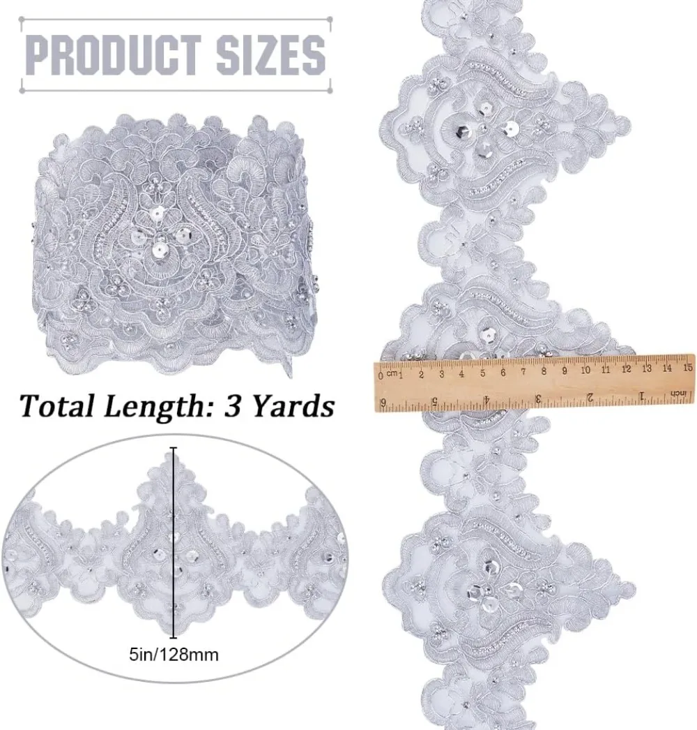 3 jardy 5 cali srebrne koronkowe wykończenia weneckie haftowane zapiekanka wykończenia do szycia dekoracyjny kwiat zroszony krawędzi zestaw do robienia wstążek