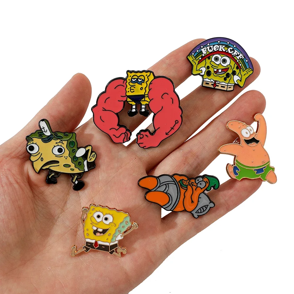 5 قطعة أنيمي مضحك سبونجبوب سكوير بروش الإبداعية سبونجبوب سكوير بانتس دبوس معدني شارة مينا على ظهره الملابس والاكسسوارات #1