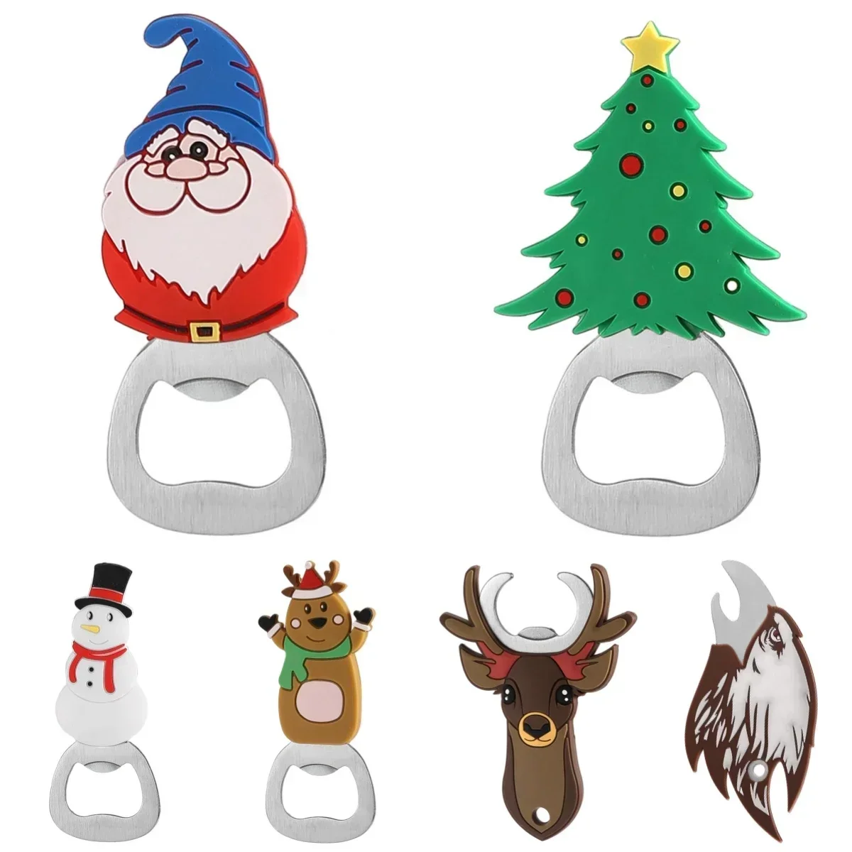 Beer Bottle Opener Magnetic Fridge Stickers Xmas Santa Claus Snowman Tree Deer Eagle Shape Opening Tool Refrigerator Decoration