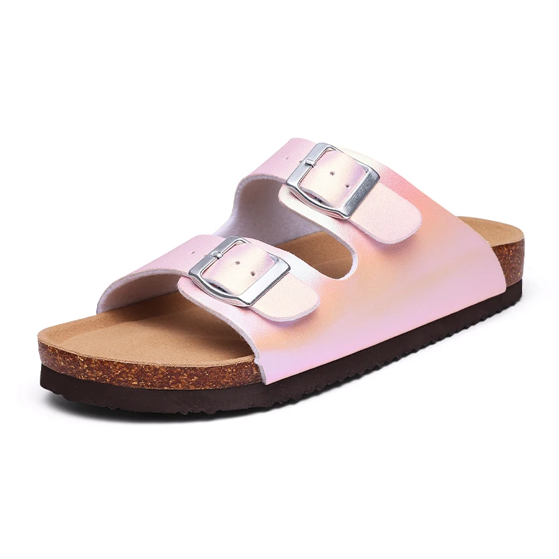 Smile Pop Women Flat Sandals Cork Footbed Slides Antiskid Beach Sandals Clogs Sandals Straps Adjustable Buckle Slip On Summer