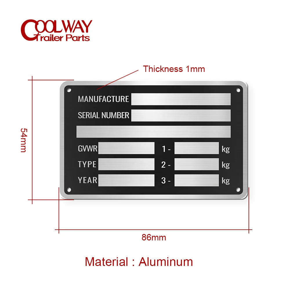 Aluminum Serial Number Trailer ID Tag Vin Plate GVWR Medical RV Parts Camper Accessories