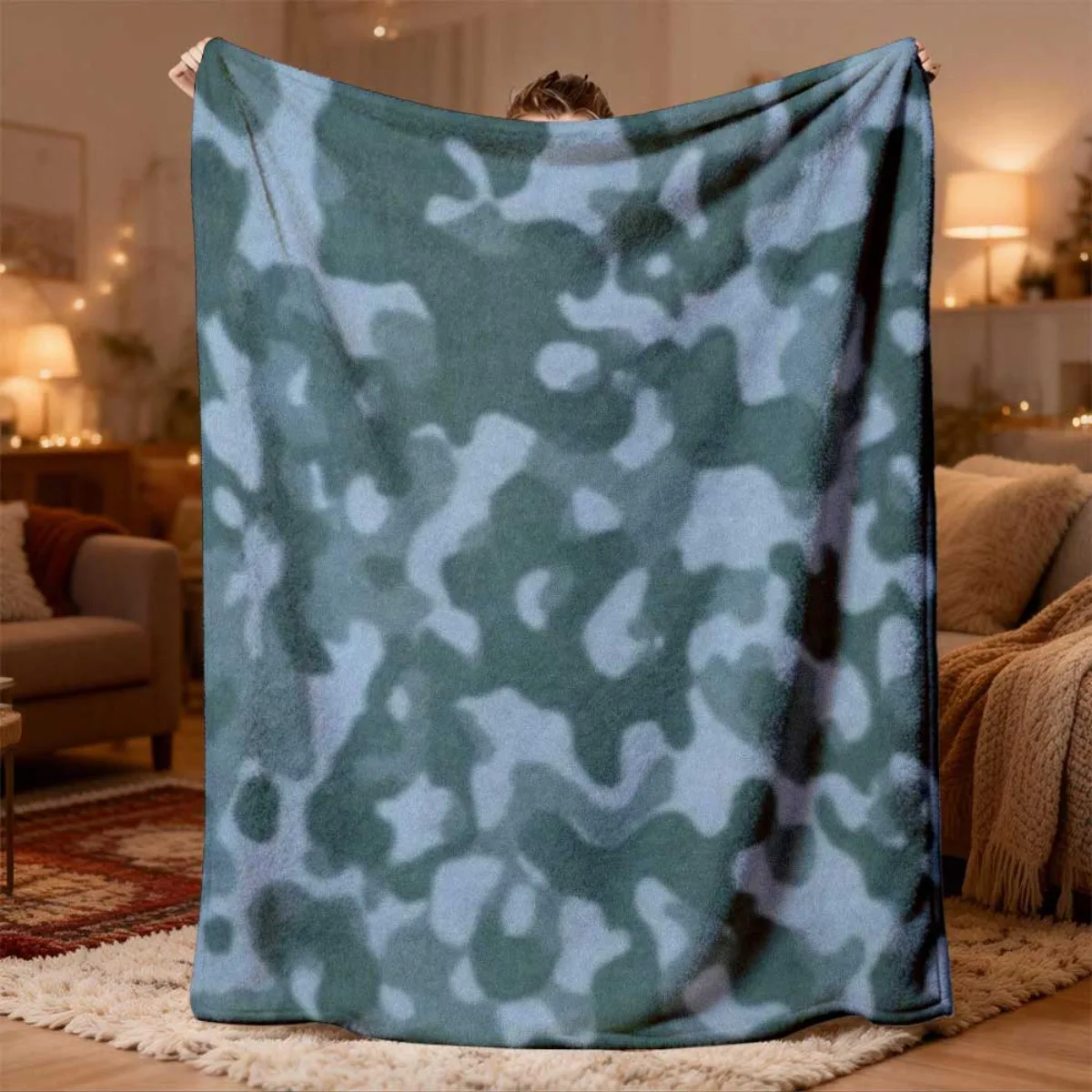 Oversize Camouflage Throw Blanket 150x200cm Winter Fleece Cozy Decor for Living Room Sofa Bedspread