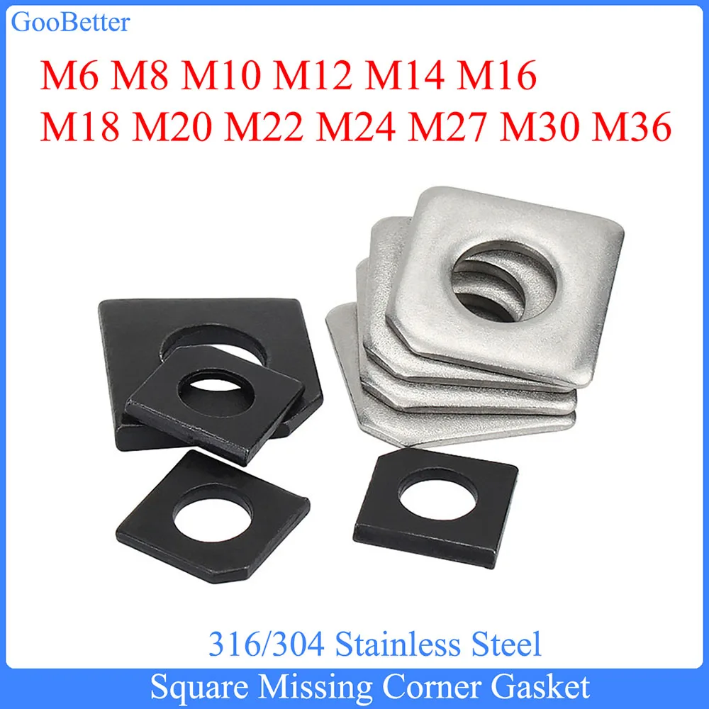 1-10Pc Square Missing Corner Gasket M6 M8 M10 M12 M14 M16 M18 M20 M22 M24 M27 M30 M36 Stainless Steel Square Washer Taper Gasket